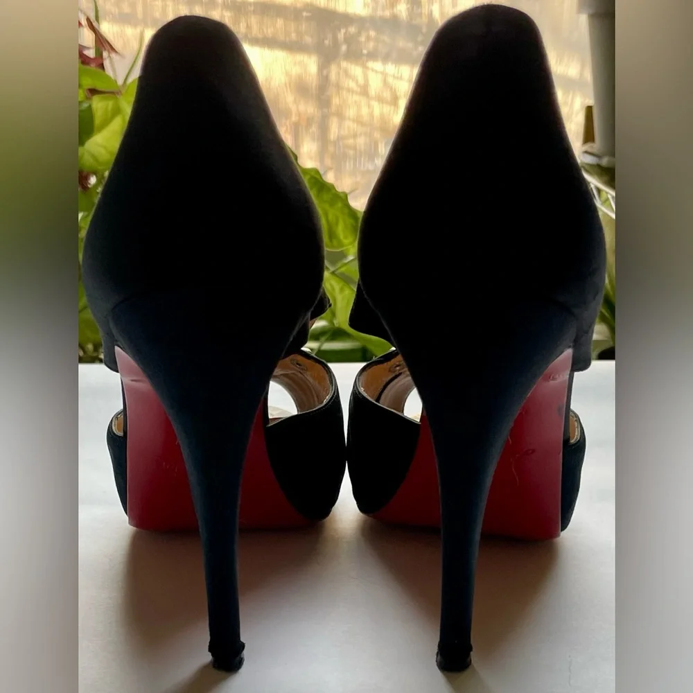 Christian Louboutin Satin Studded Accents T-strap Pumps - Picture 9 of 16